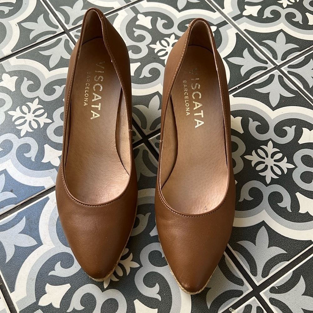Viscata Barcelona Roses Ltd. Ed. Leather U-Cut Espadrille Wedges -  Size 38 (7)
